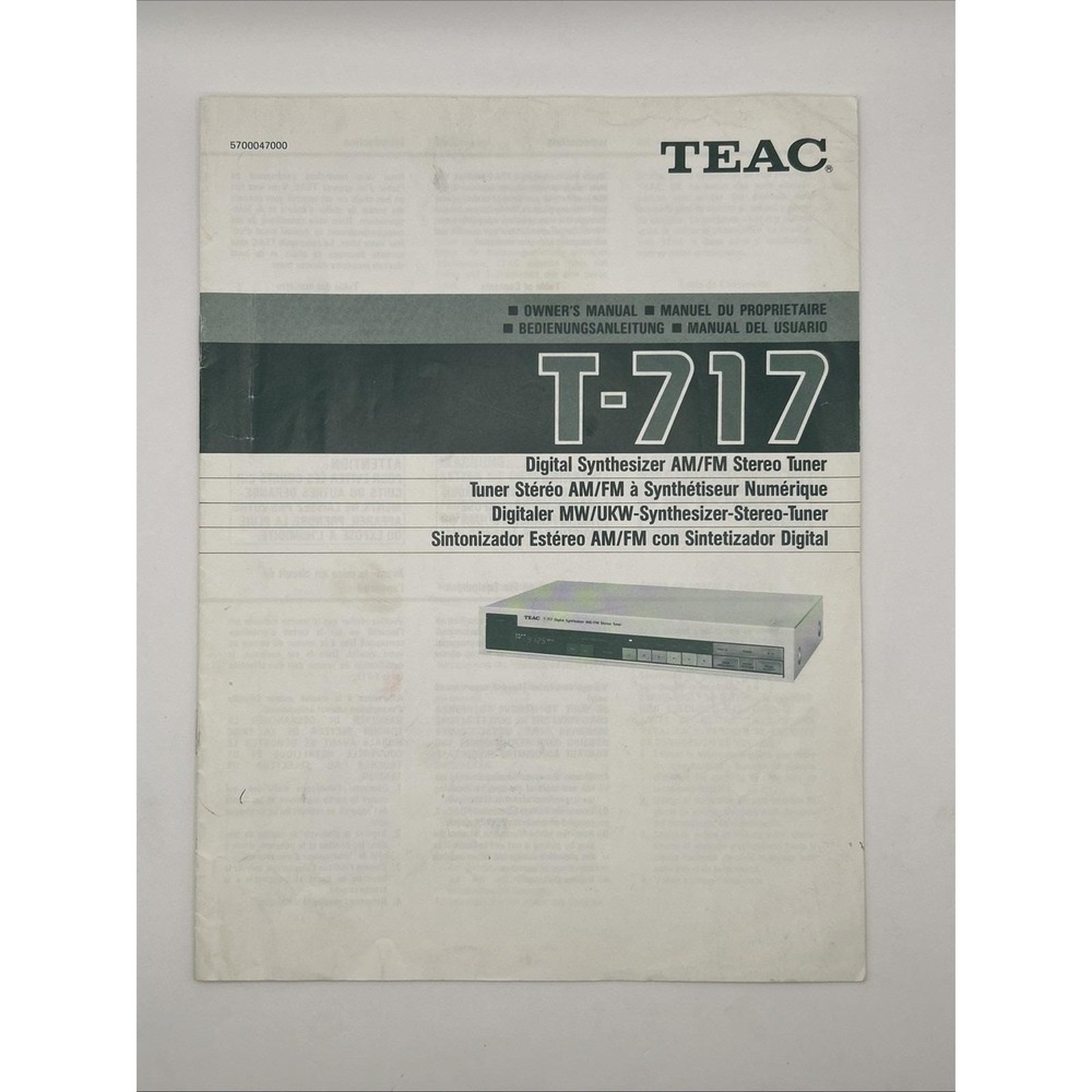TEAC T‑717 AM/FM Digital Synthesizer Tuner Owner's Manual Original Vintage